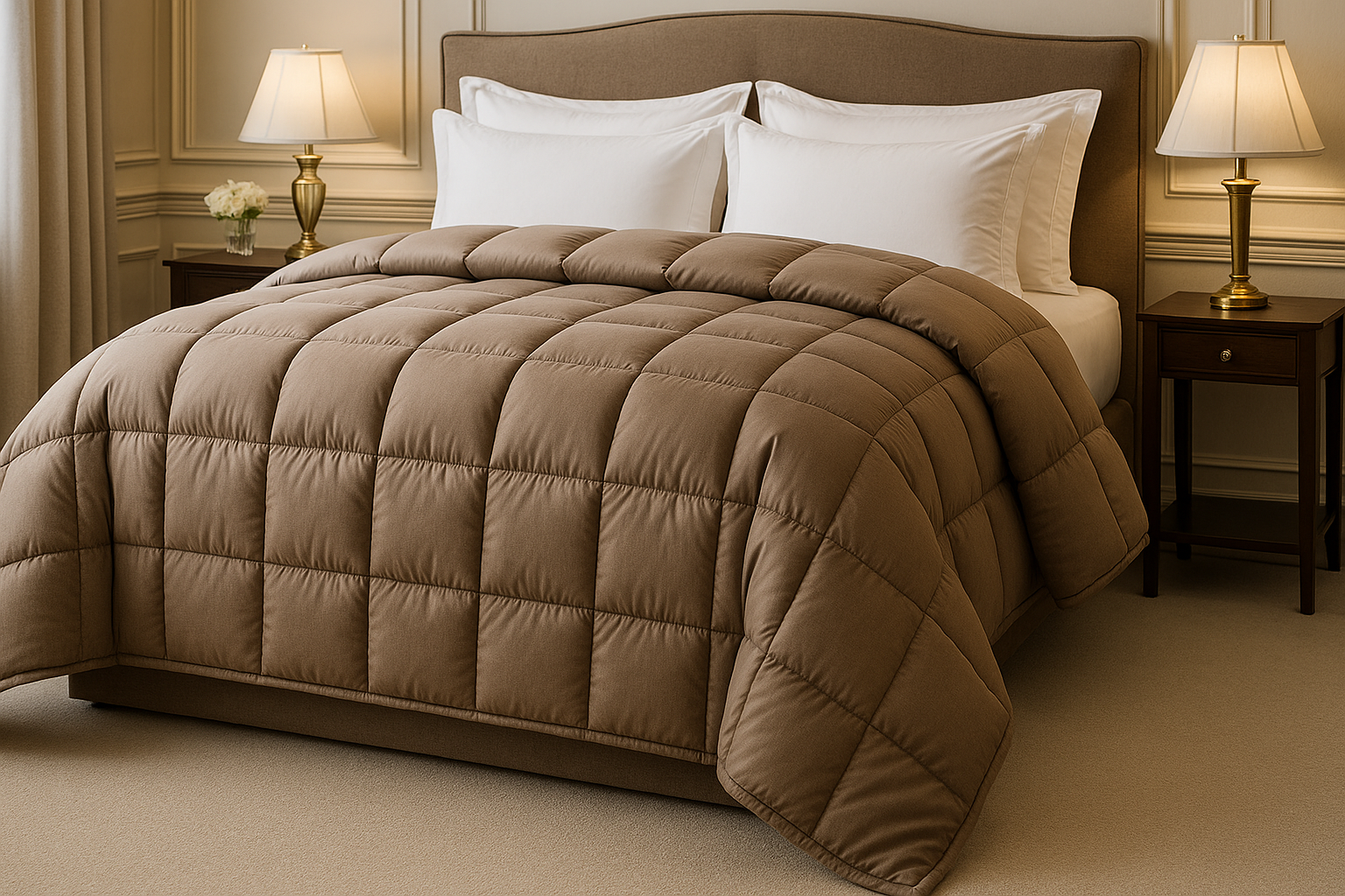 Edredom Queen Premium Taupe - Pluma Sintética Luxo
